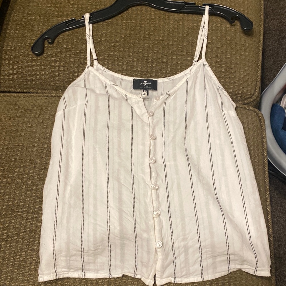 7 For All Mankind blue and white tank